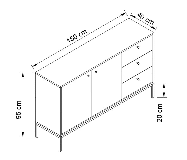 Comoda 150 cm, 2 usi, 3 sertare, pe un cadru metalic Gaja - Stejar Cremona