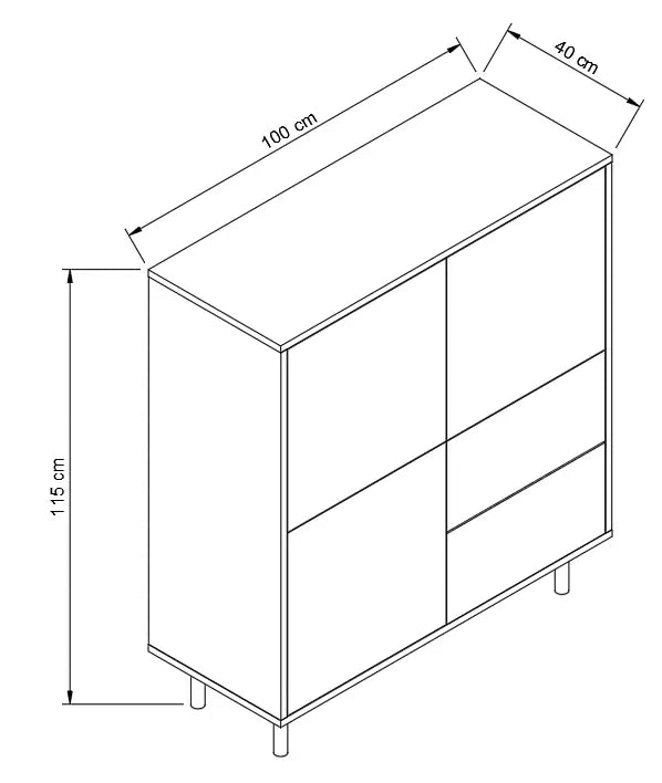 Comoda inalta 100 cm, cu 3 usi, cu 2 sertare Lola - Casmir/Stejar artizanal