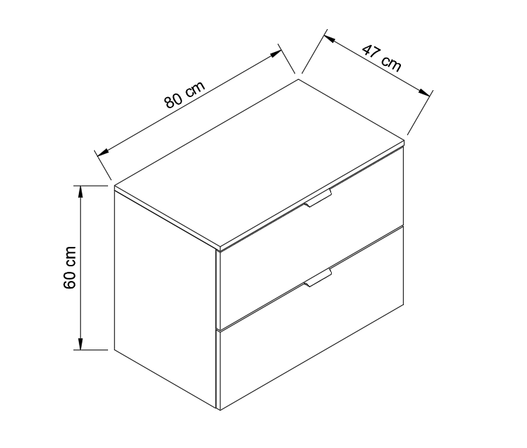 Dulap pentru lavoar 80 cm 2 sertare, fronturi netede Orio - Casmir