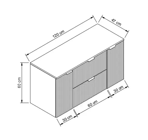 Dulap pentru lavoar 120 cm cu 2 usi, cu 2 sertare, fronturi canelate Willy - Negru
