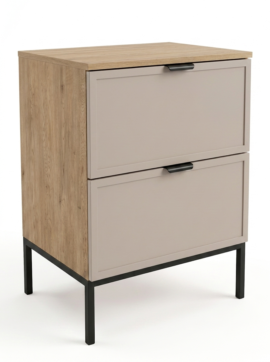 Dulap pentru lavoar 60 cm pe un cadru metalic, 2 sertare Roma - Casmir/Stejar Cremona