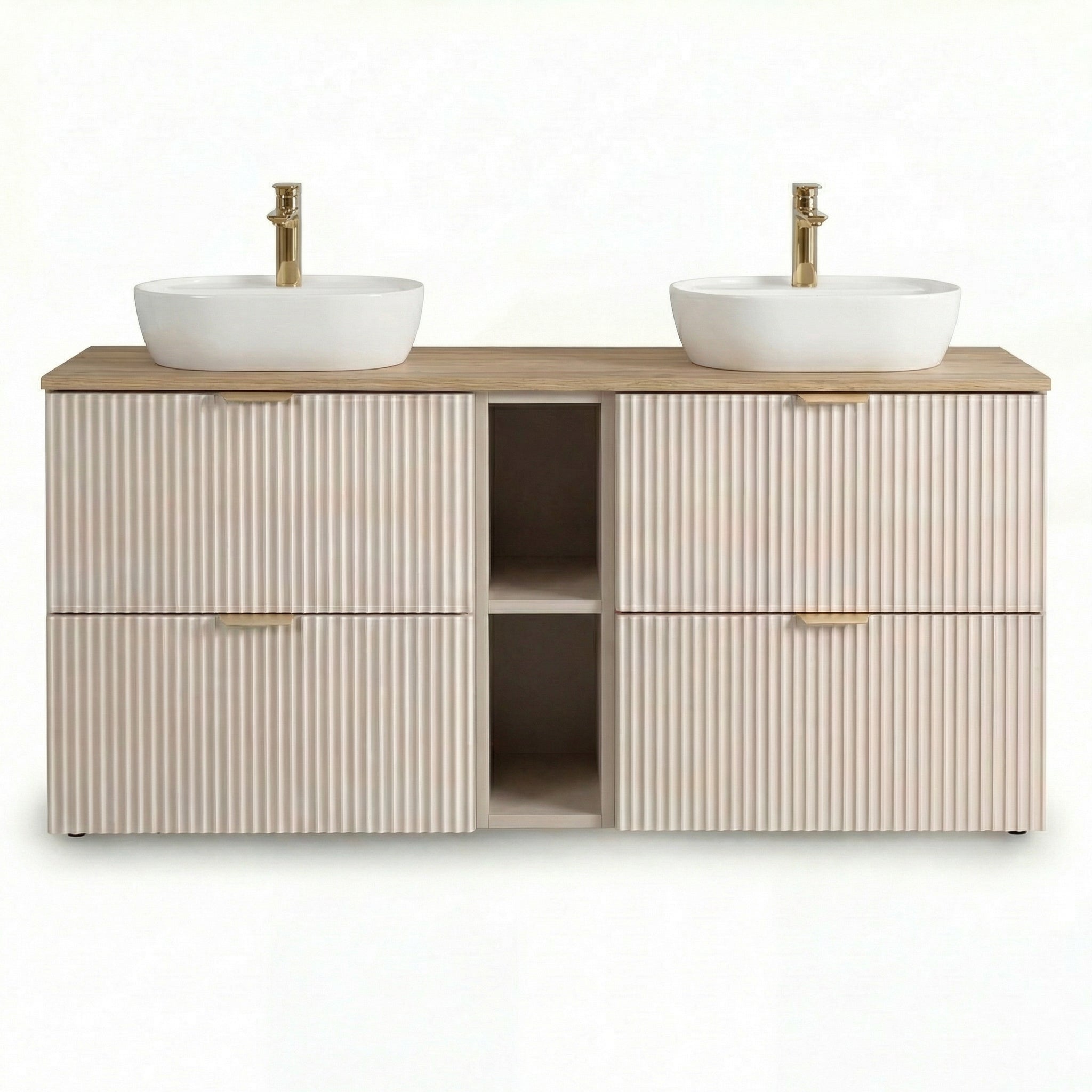 Set de mobilier: Dulap pentru lavoar cu raft 140 cm, 4 sertare Willy - Casmir/Nuc top