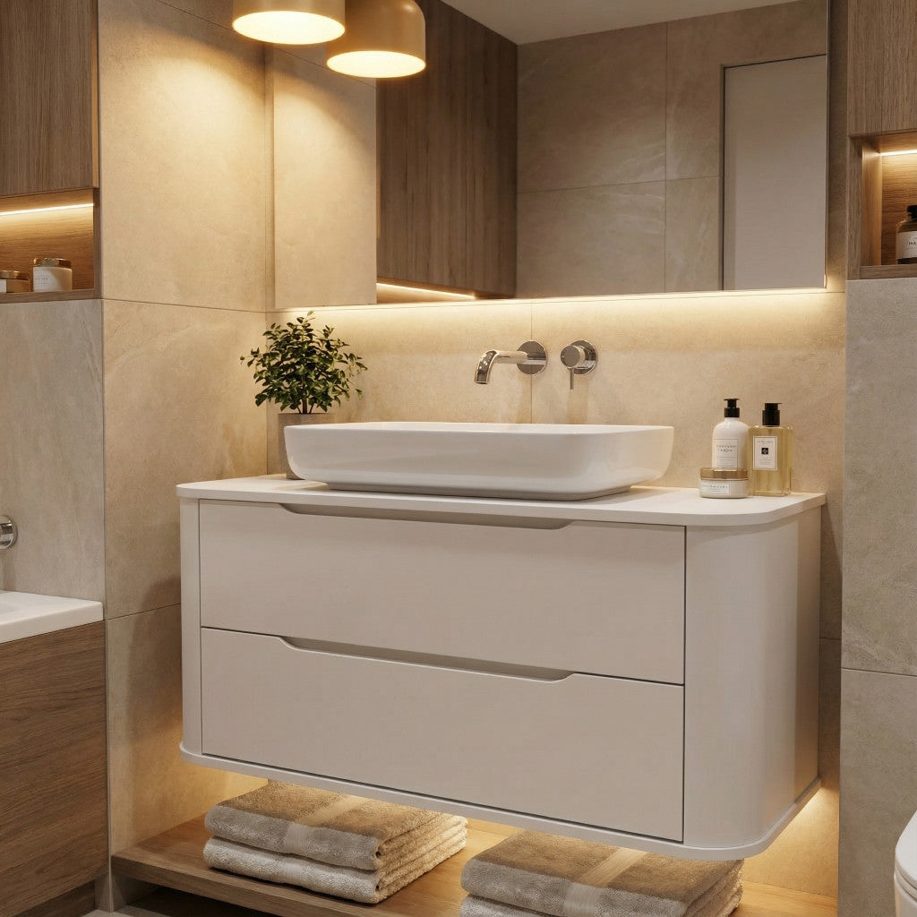Dulap pentru lavoar 100 cm, 2 sertare, margini rotunjite Luma - Casmir