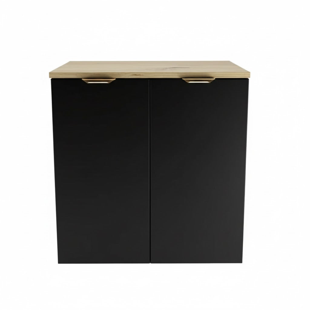 Dulap pentru lavoar 60 cm cu 2 usi, fronturi netede Orio - Negru/Stejar artizanal