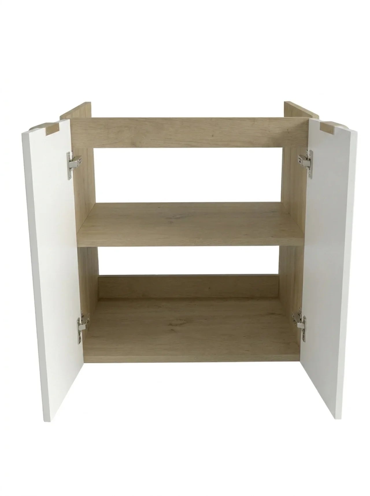 Dulap pentru lavoar 60 cm cu 2 usi, fronturi netede, fara blat Orio - Alb/Stejar artizanal