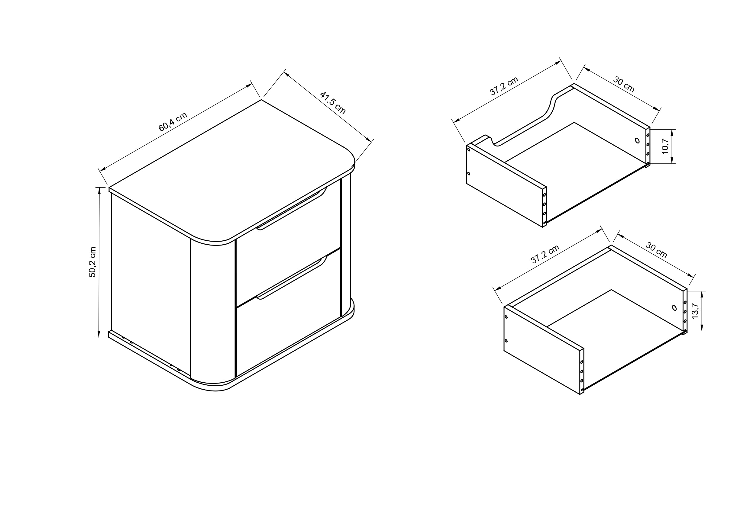 Dulap pentru lavoar 60 cm, 2 sertare, margini rotunjite Luma - Casmir
