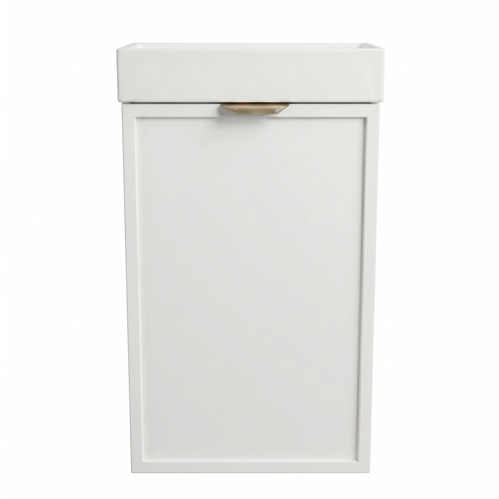 Dulap de baie 40 cm, cu chiuveta, fronturi cu rama decorativa Roma - Alb/Nuc inchis