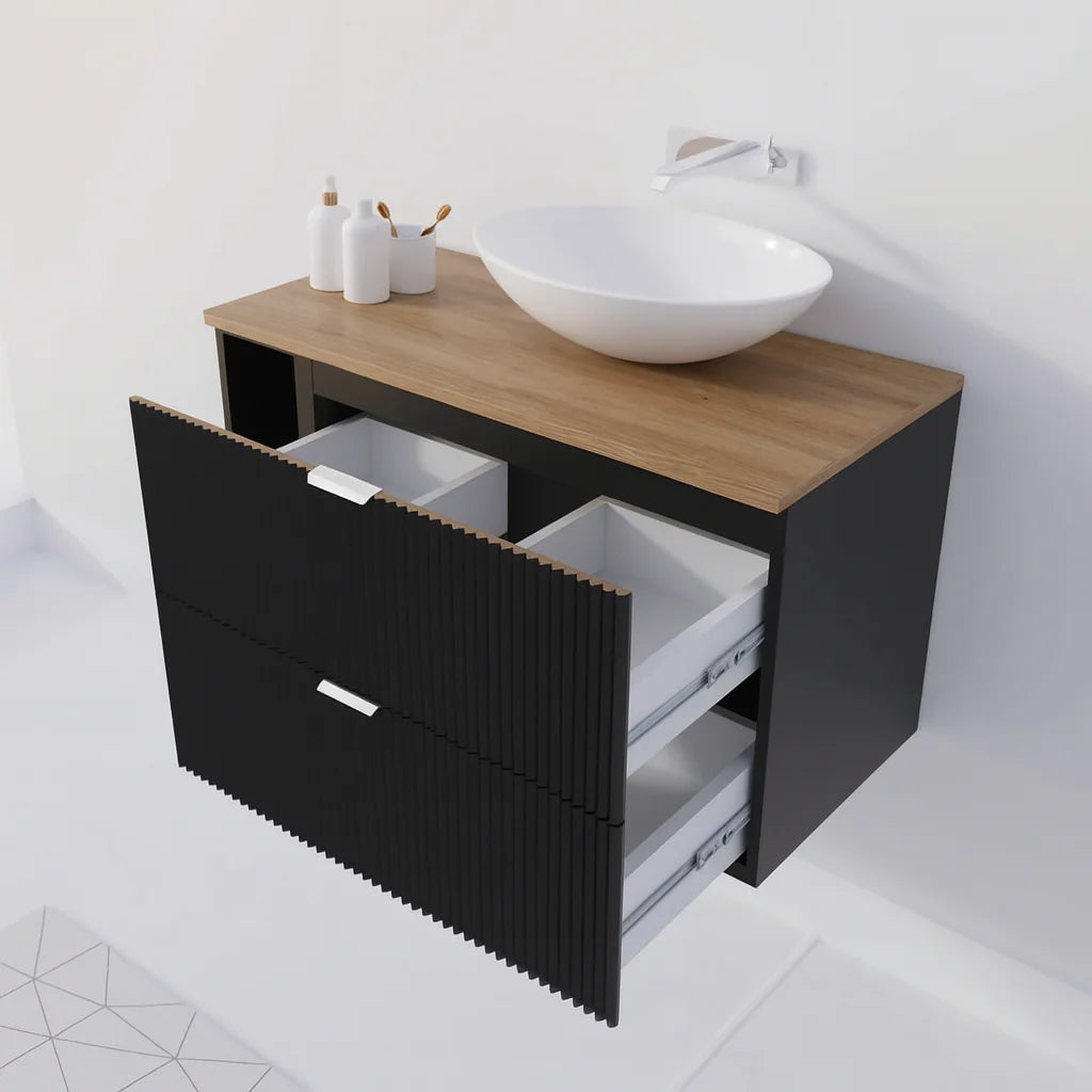 Dulap pentru lavoar 100 cm cu raft Willy - Negru, Nuc top