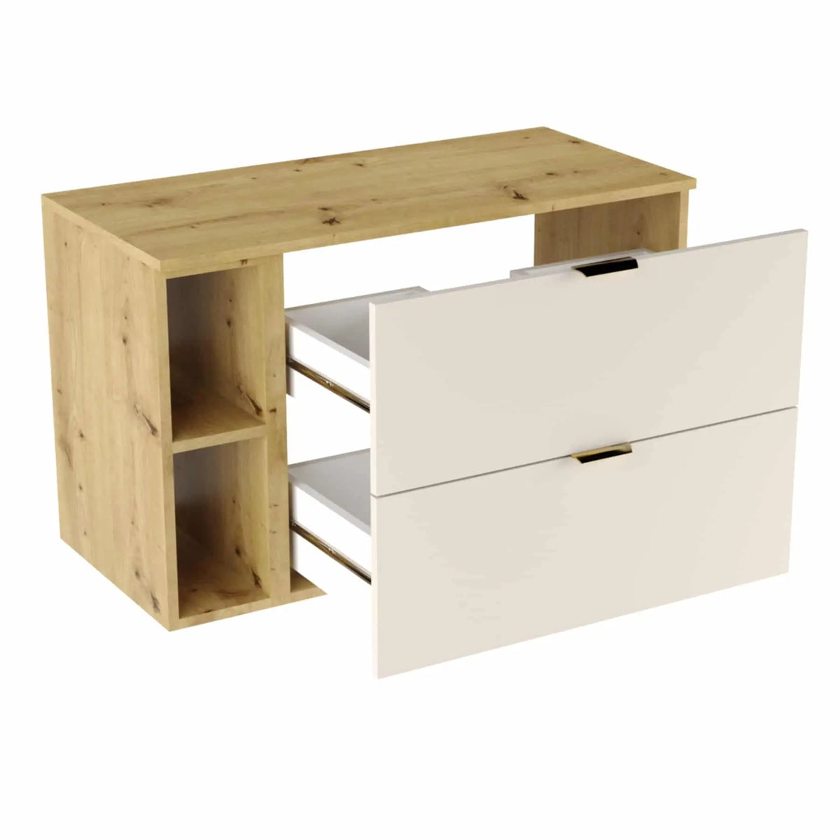 Dulap pentru lavoar 100 cm cu raft, fronturi netede Orio - Casmir/Stejar artizanal