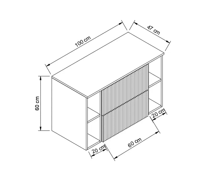 Dulap pentru lavoar 100 cm, cu 2 raft, fronturi canelate Willy - Verde/Nuc