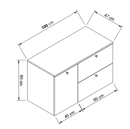 Dulap pentru lavoar 100 cm, cu cos de rufe, fronturi netede Beti - Stejar Cremona