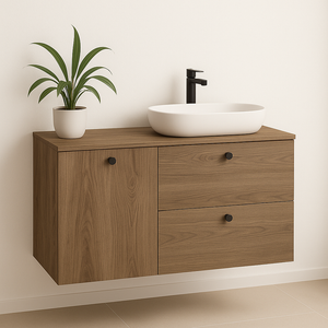 Dulap lavoar 100 cm Nuc Închis cu 2 sertare SOFT-CLOSE și coș de rufe integrat.