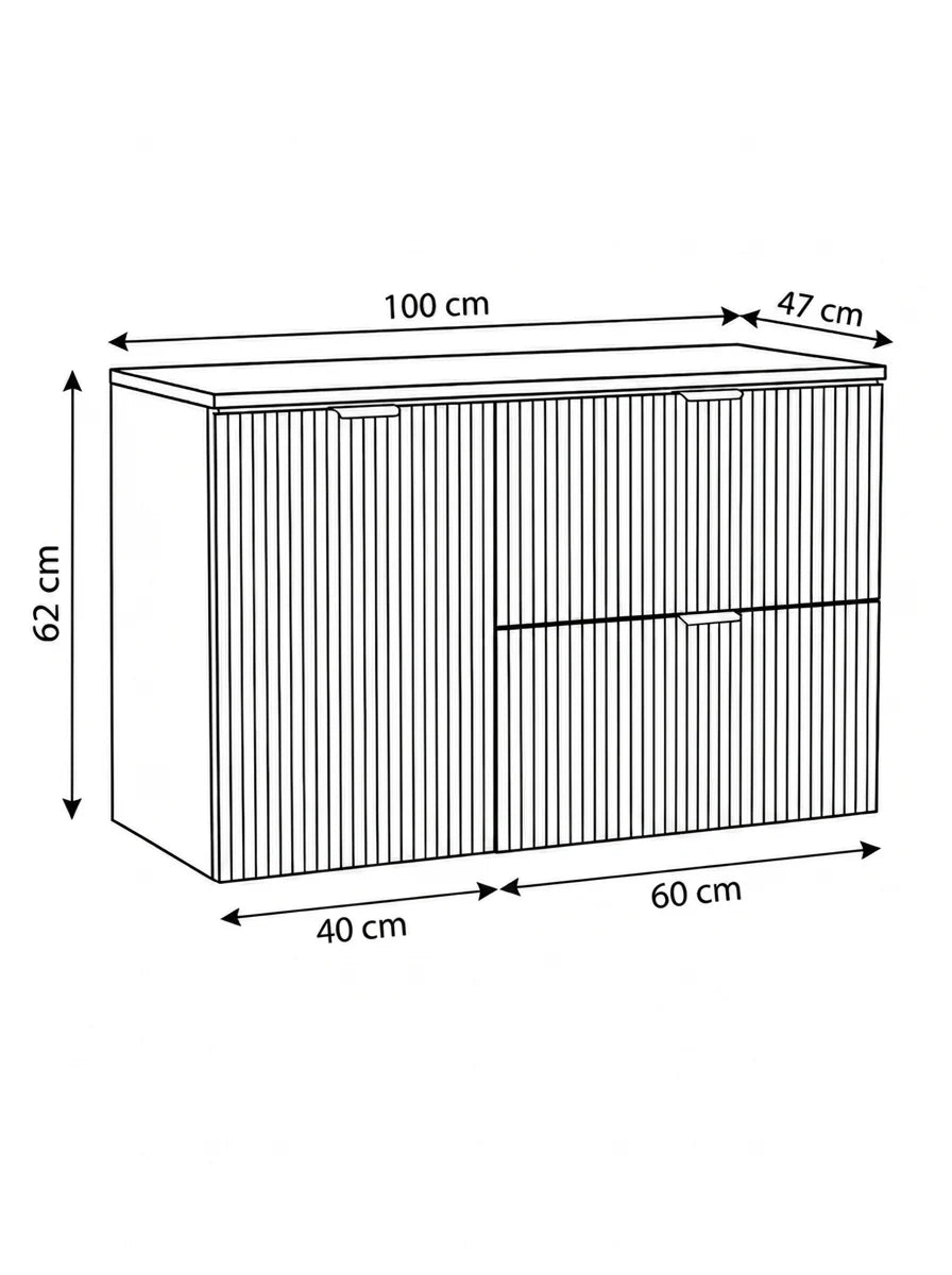 Dulap pentru lavoar 100 cm, cu cos de rufe, fronturi canelate Willy - Stejar Cremona