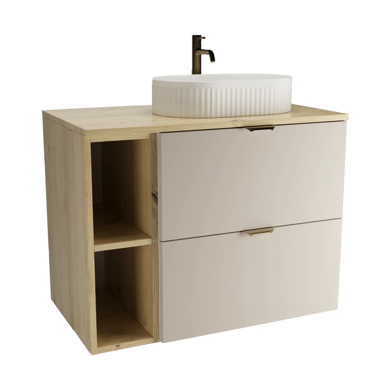 Set de mobilier: Dulap pentru lavoar cu raft 80 cm, 2 sertare Orio - Casmir/Stejar Artizanal