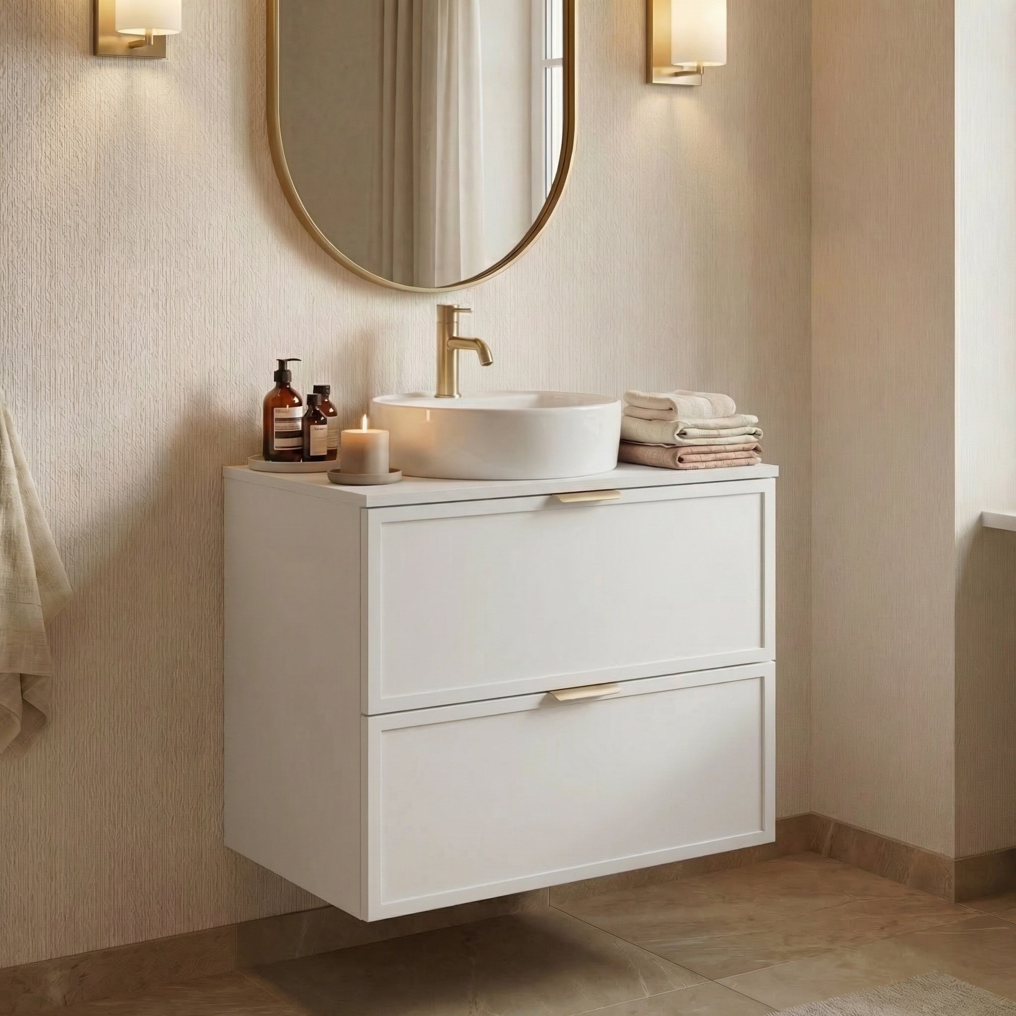 Dulap pentru lavoar 60 cm, 2 sertare, fronturi cu rama decorativa Roma - Alb
