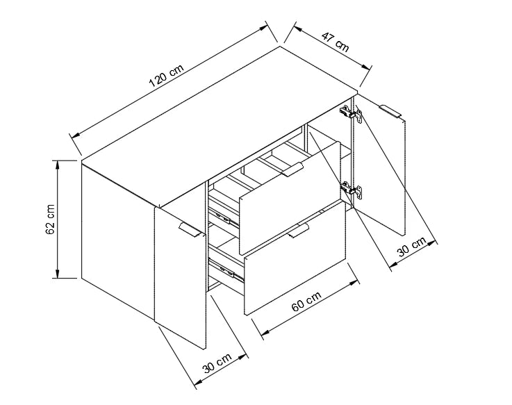 Dulap pentru lavoar 120 cm  cu 2 usi, cu 2 sertare, fronturi netede Orio - Casmir