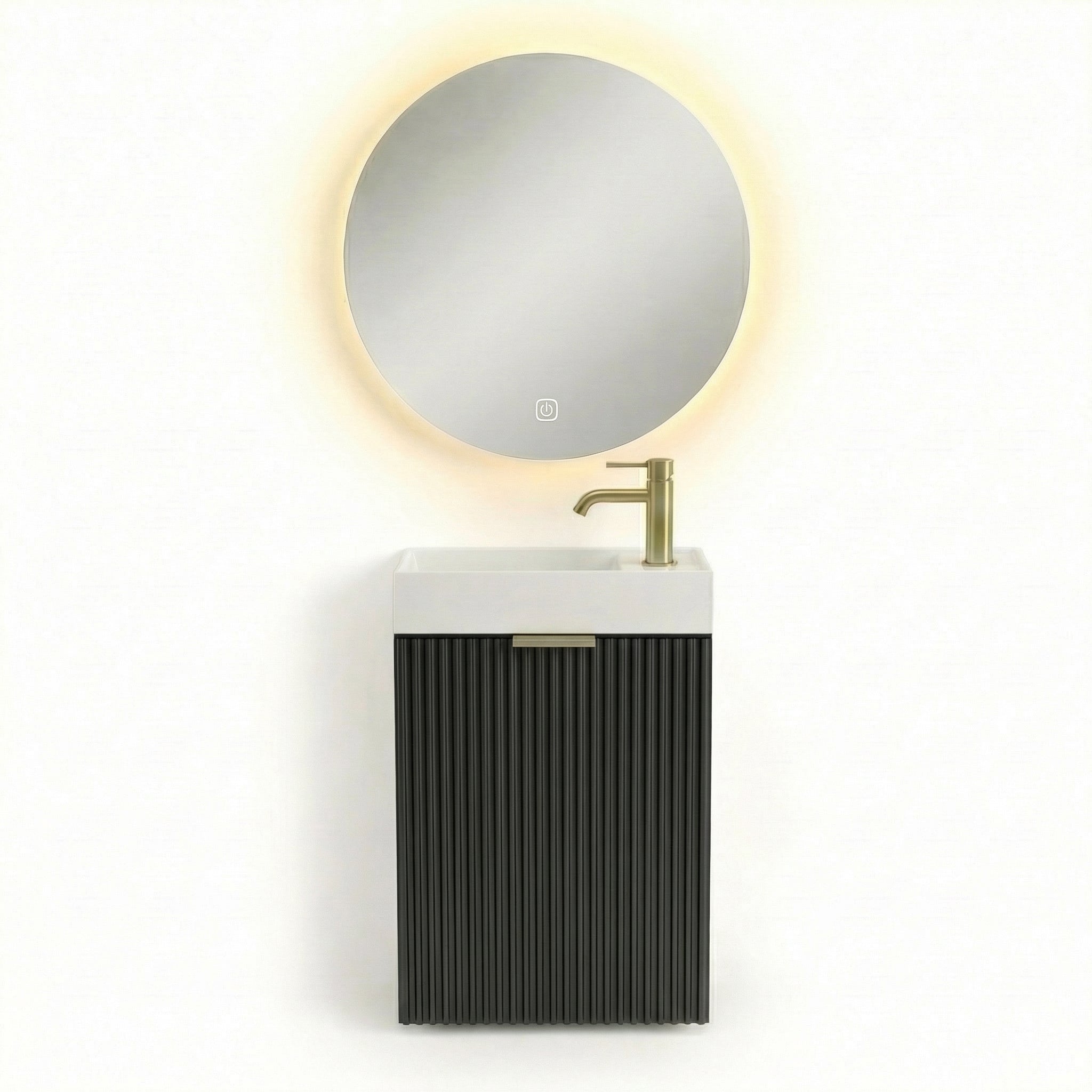 Set de mobilier: Dulap cu chiuvetă 40 cm cu oglindă cu LED-uri Willy - Negru