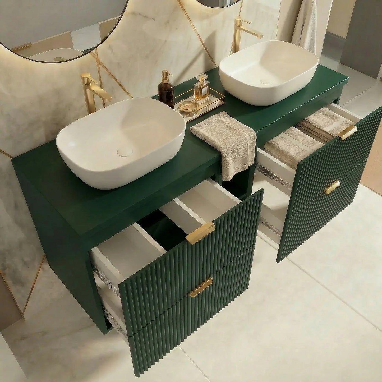 Dulap pentru lavoar 140 cm cu raft, 4 sertare Willy - Verde