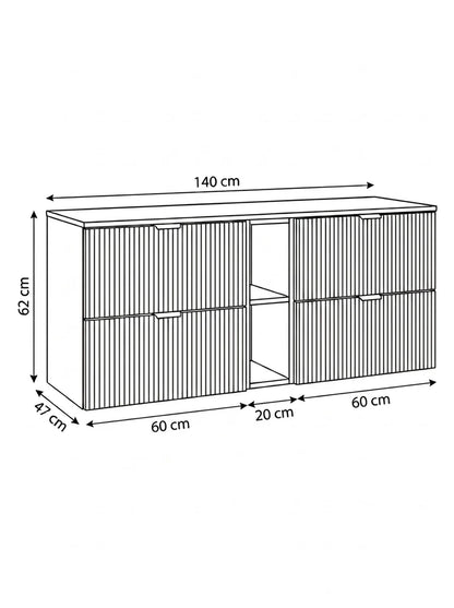 Dulap pentru lavoar 140 cm cu raft, 4 sertare Willy - Negru/Nuc