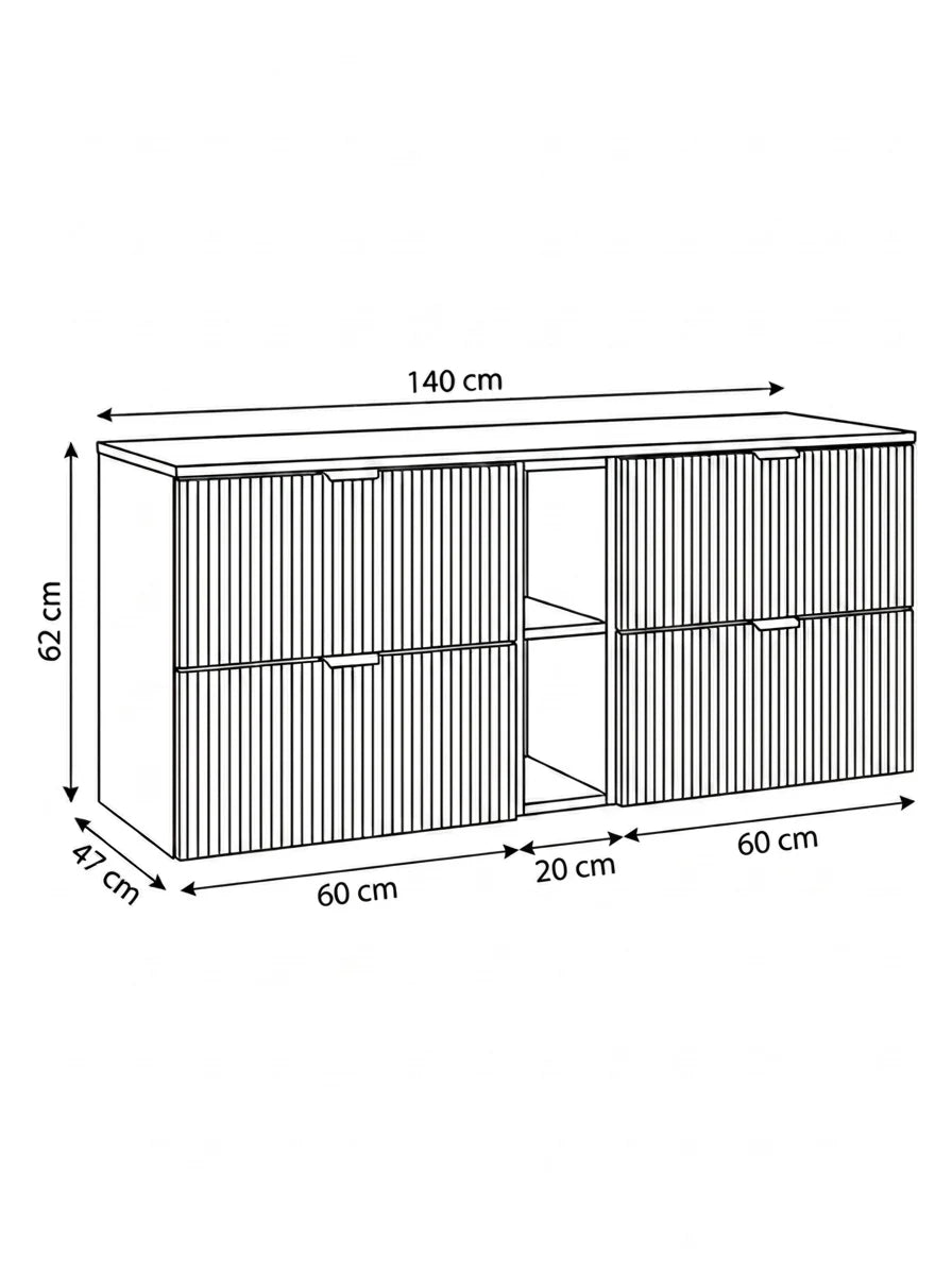 Set de mobilier: Dulap pentru lavoar cu raft 140 cm, 4 sertare Willy - Alb/Nuc top