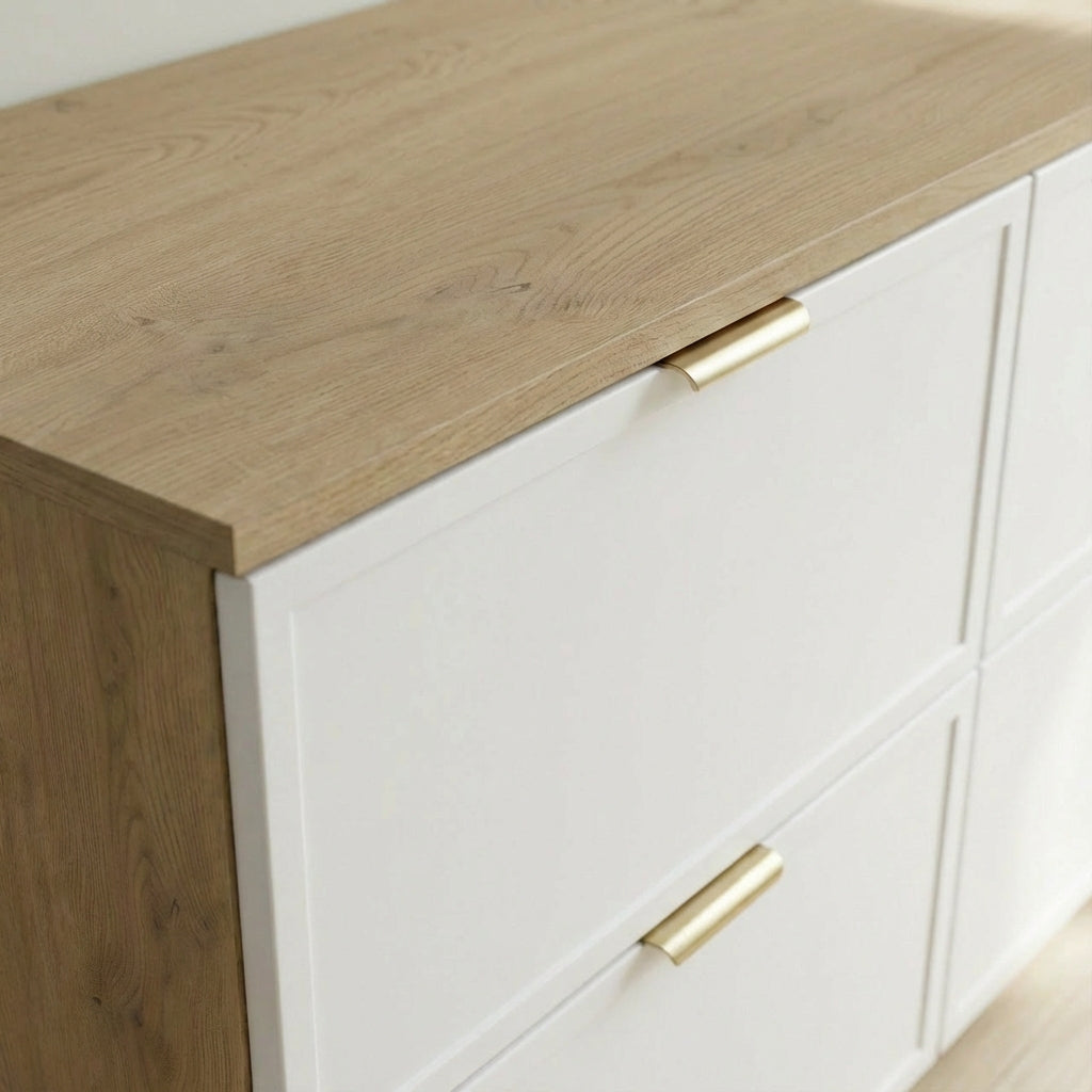 Dulap pentru lavoar 120 cm fronturi cu rama decorativa, 4 sertare Roma - Alb/Stejar Cremona