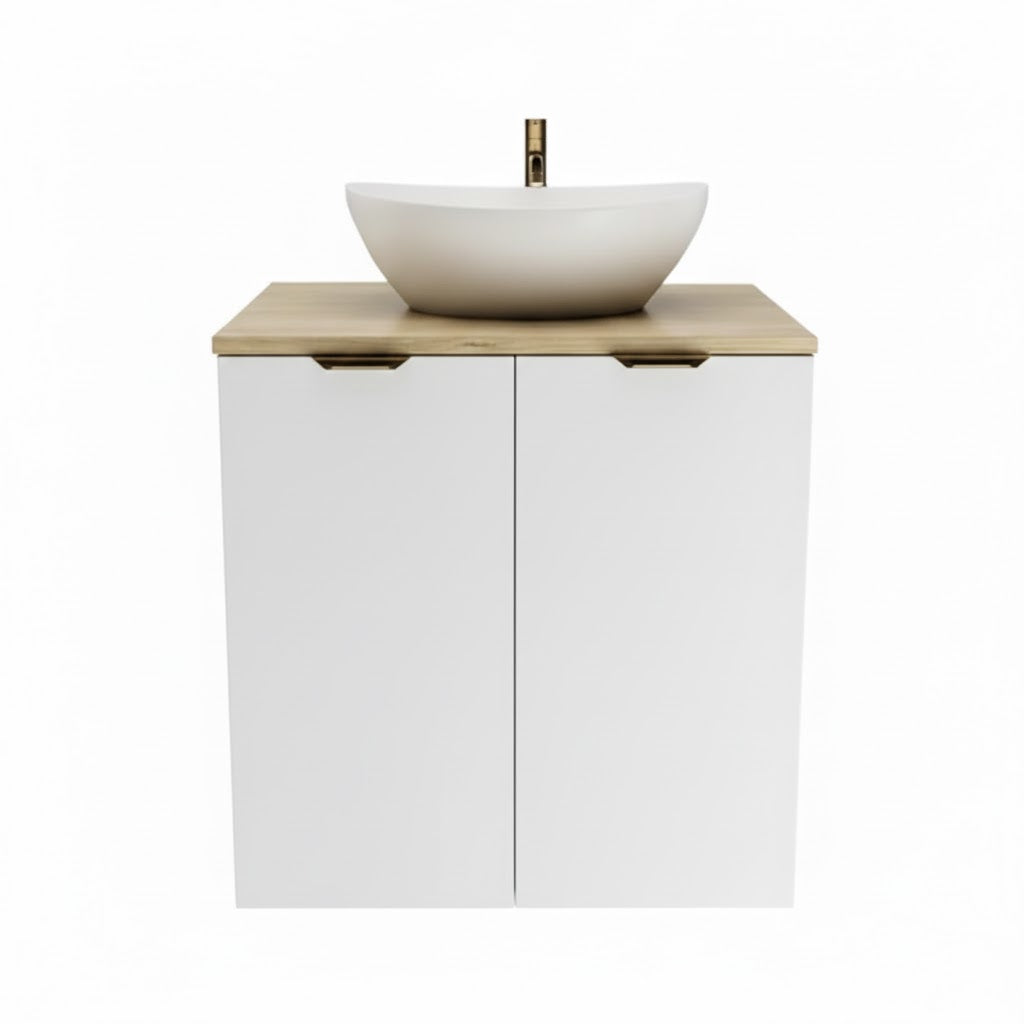 Set de mobilier: Dulap pentru lavoar 60 cm cu 2 uși cu chiuvetă Orio - Alb/Stejar Artizanal