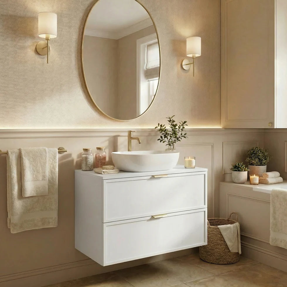 Dulap pentru lavoar 80 cm, 2 sertare, fronturi cu rama decorativa Roma - Alb