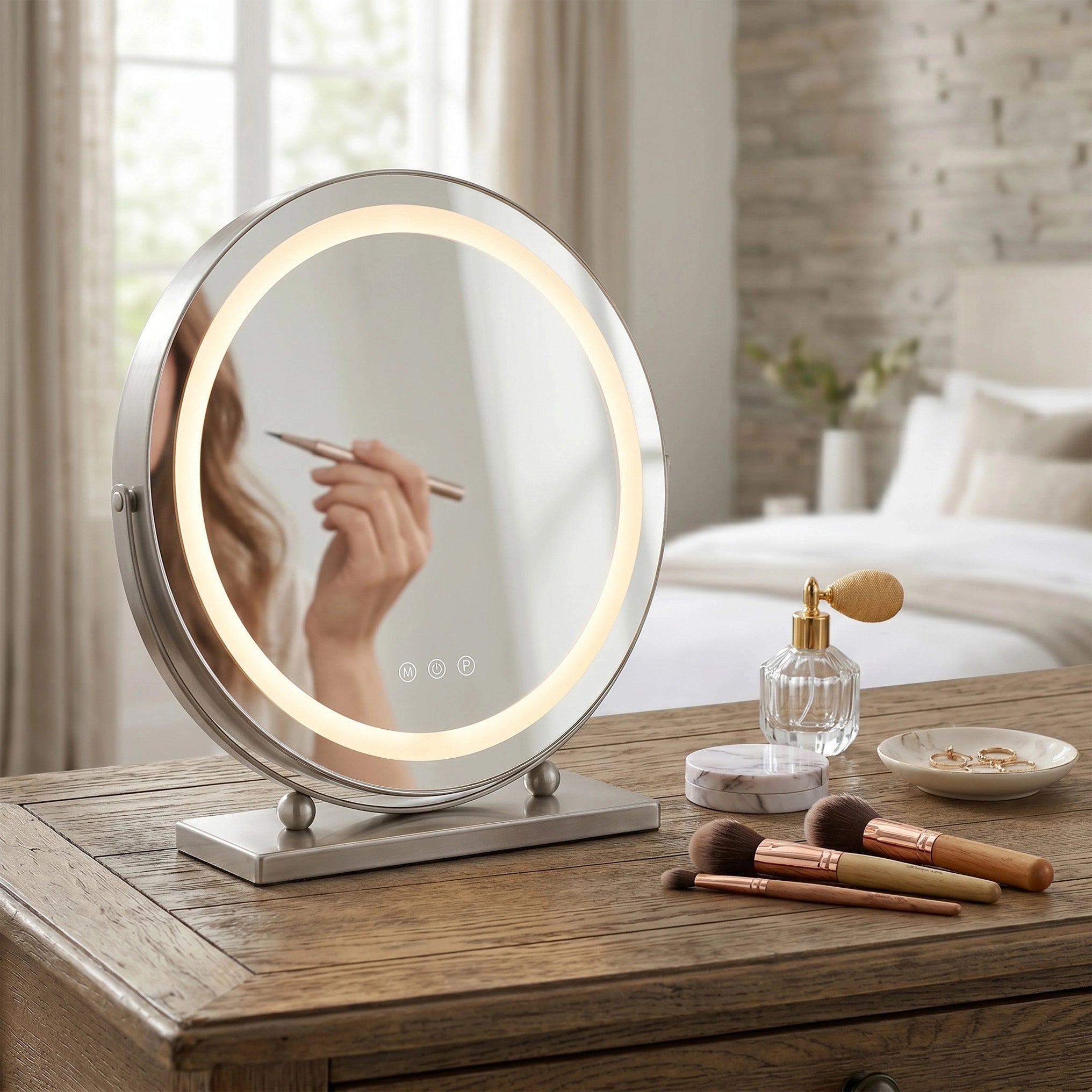 Oglindă de machiaj cu LED-uri Chrom - 40 cm