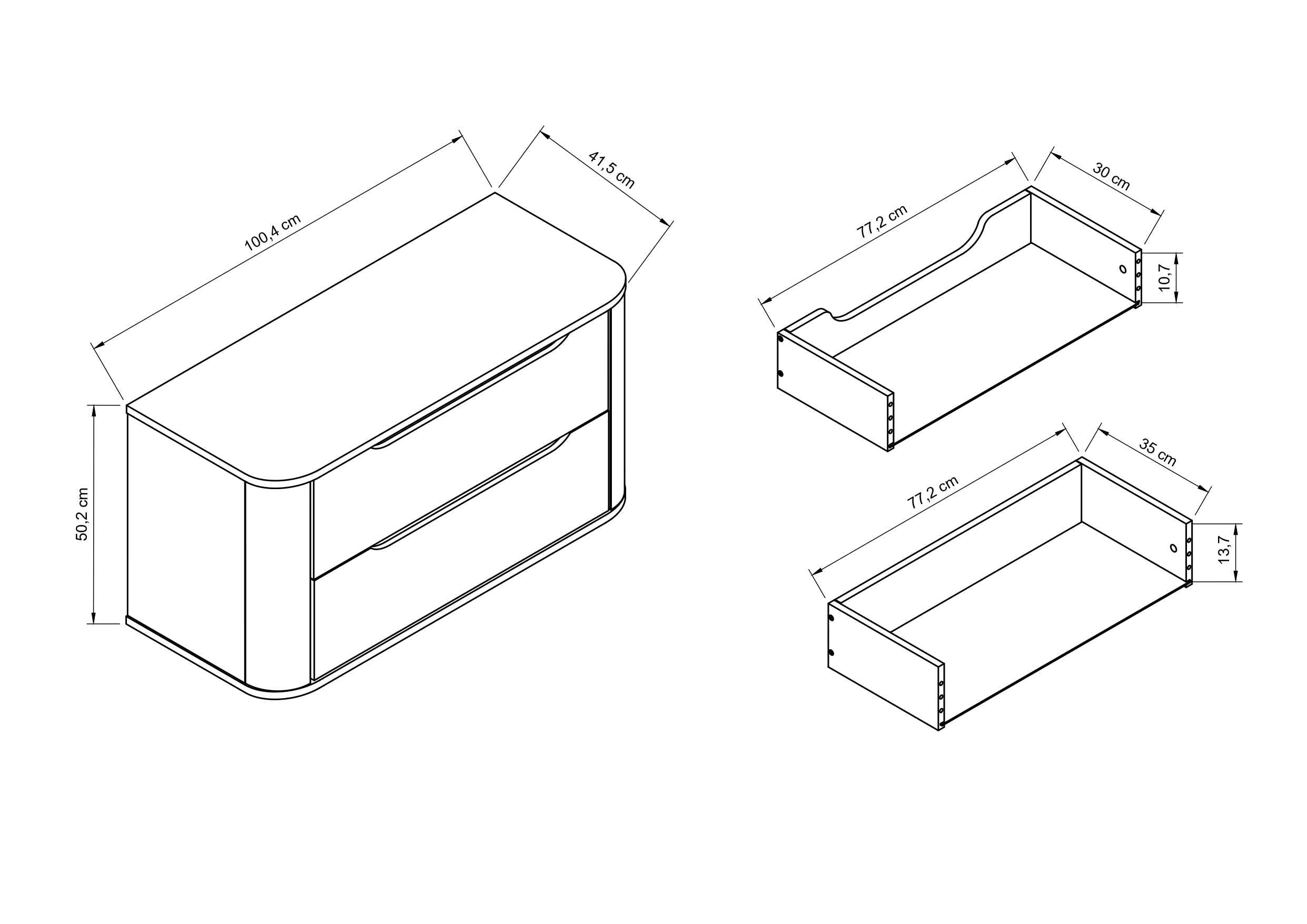 Dulap pentru lavoar 100 cm, 2 sertare, margini rotunjite Luma - Casmir