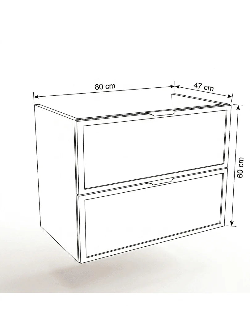 Dulap pentru lavoar 80 cm, 2 sertare, fronturi cu rama decorativa, fara blat Roma - Casmir/Stejar Cremona