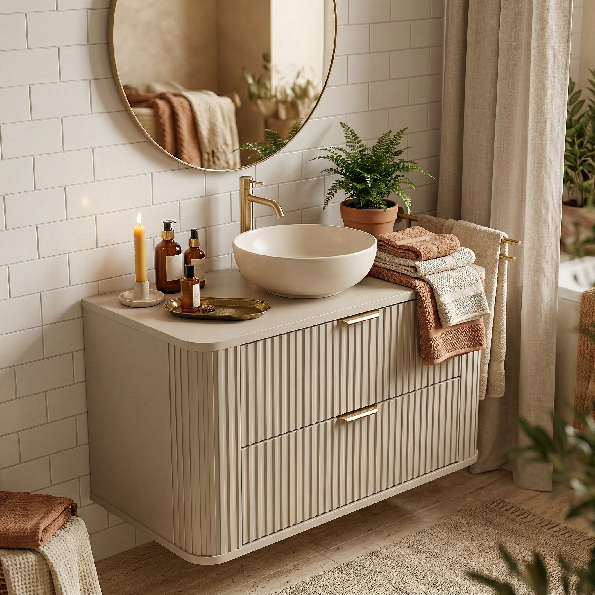 Dulap pentru lavoar 80 cm, 2 sertare, fronturi canelate, rotunjit Selvea - Casmir