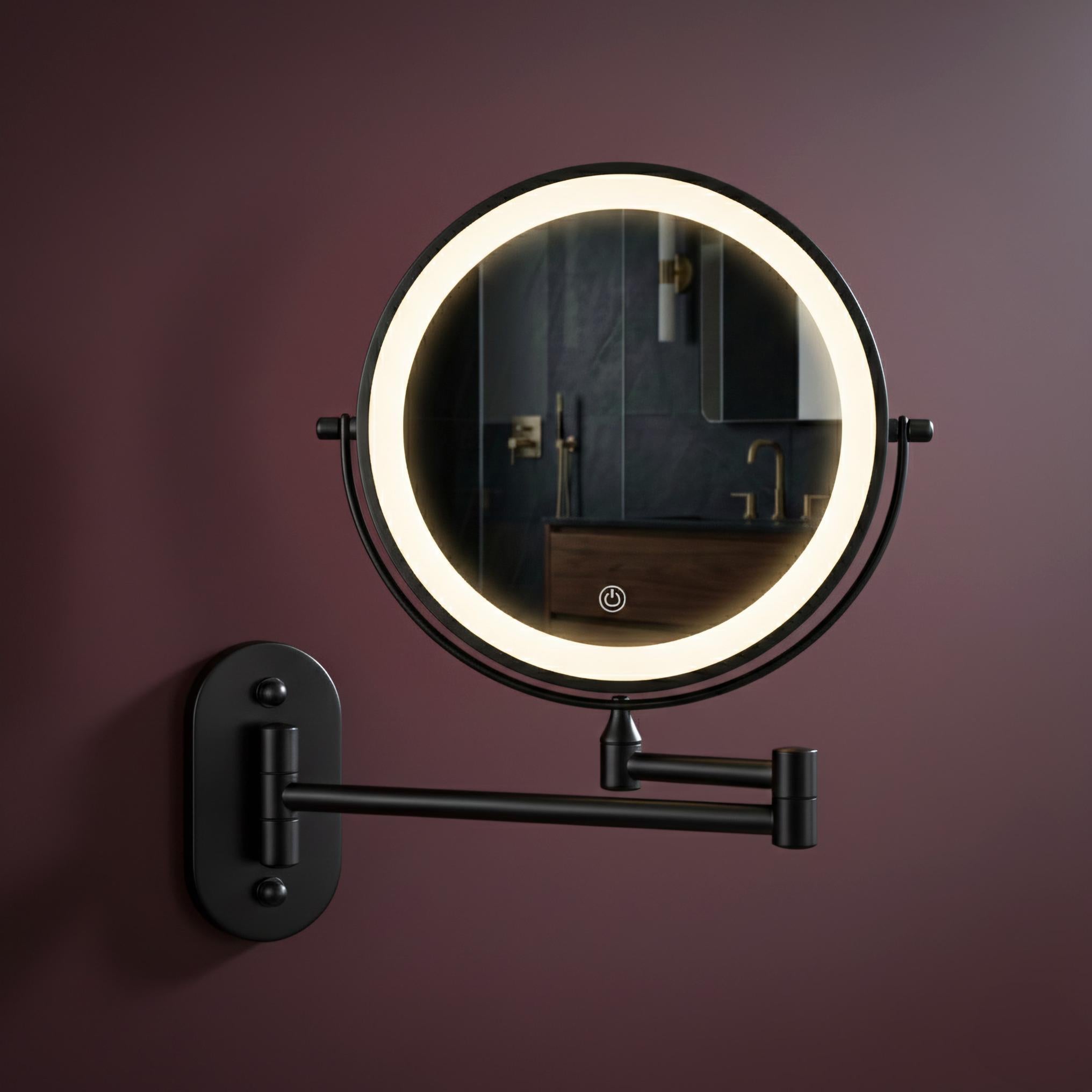 Oglindă cosmetică cu LED-uri pe ambele fețe, pentru montare pe perete - Negru