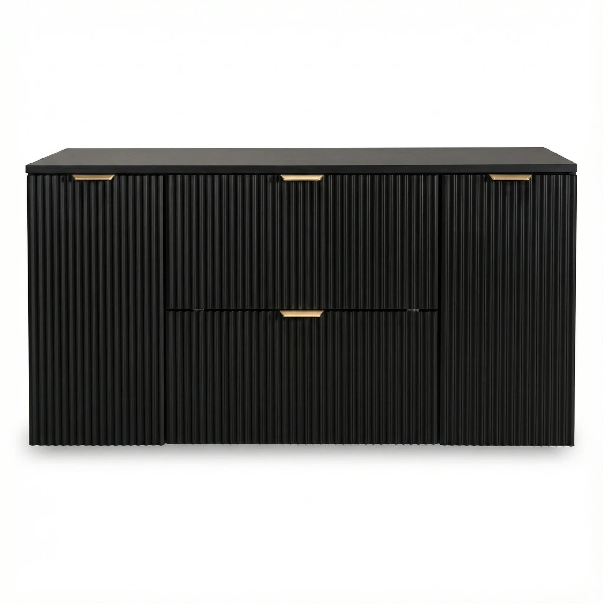 Dulap pentru lavoar 120 cm cu 2 usi, cu 2 sertare, fronturi canelate Willy - Negru