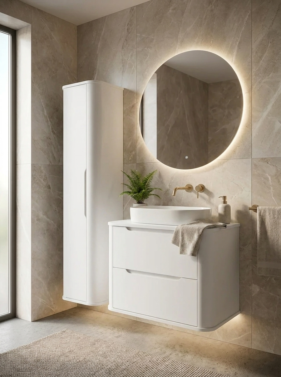 Dulap pentru lavoar 60 cm, 2 sertare, margini rotunjite Luma - Alb