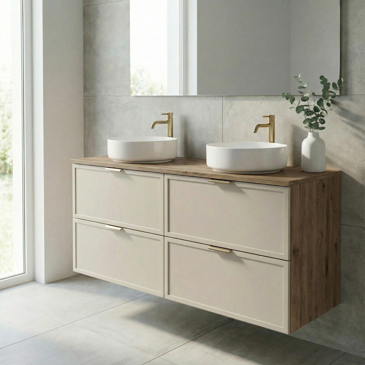 Dulap pentru lavoar 120 cm fronturi cu rama decorativa, 4 sertare Roma - Casmir/Nuc inchis