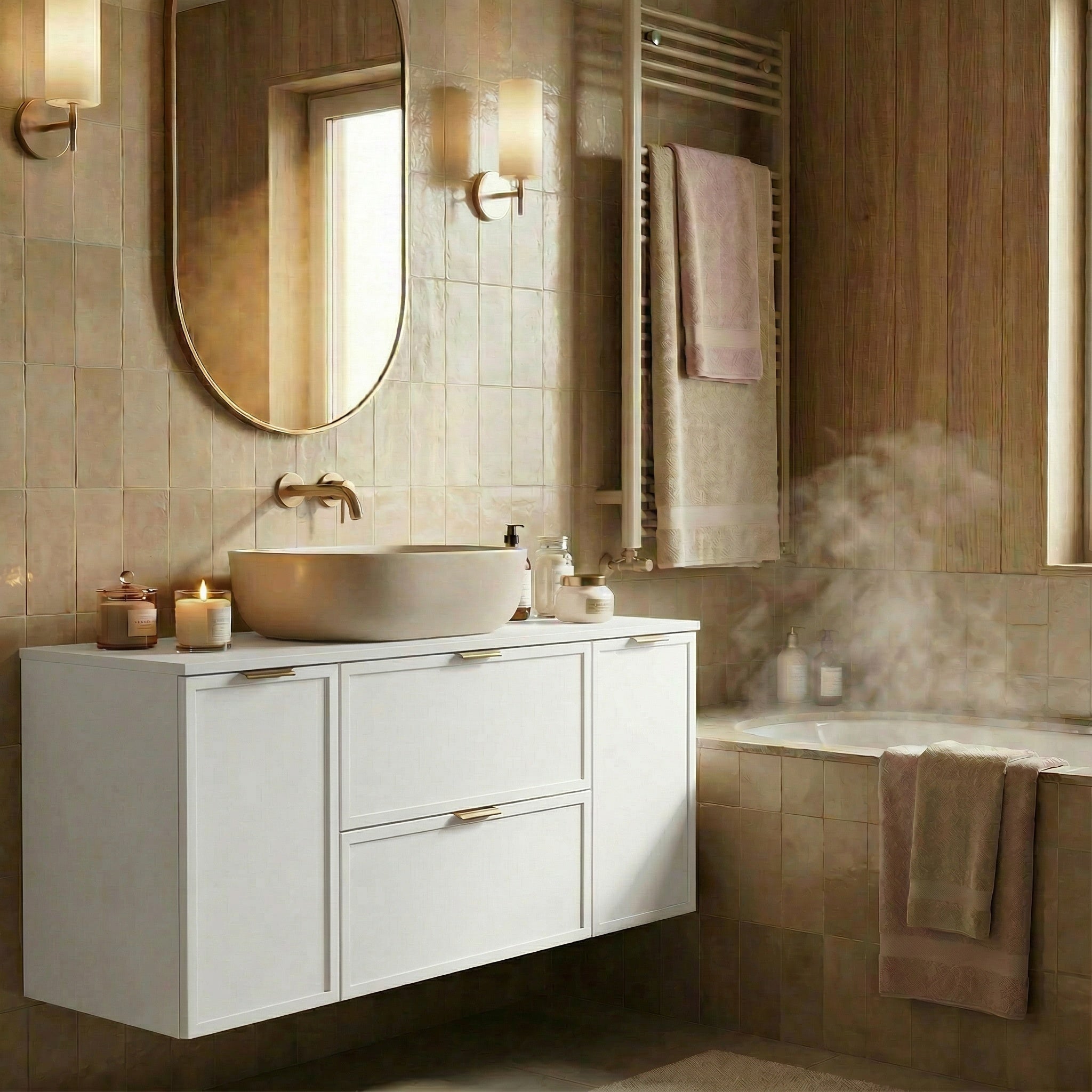 Dulap pentru lavoar 120 cm fronturi cu rama decorativa, 2 usi si 2 sertare Roma - Alb