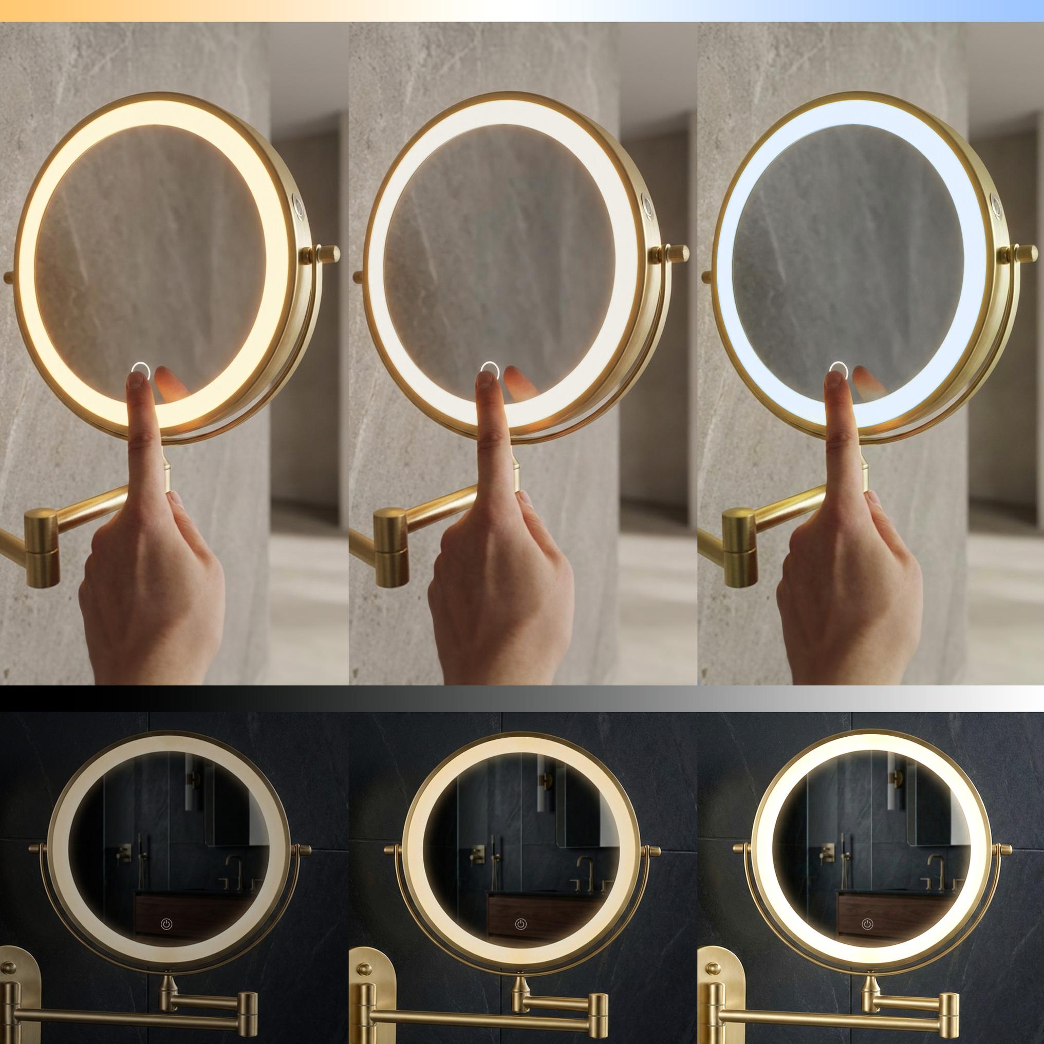 Oglindă cosmetică cu LED-uri pe ambele fețe, pentru montare pe perete - Auriu Vintage
