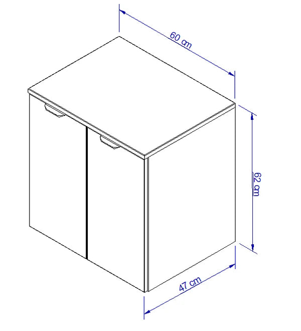 Dulap pentru lavoar 60 cm cu 2 usi, fronturi netede Orio - Negru/Stejar artizanal