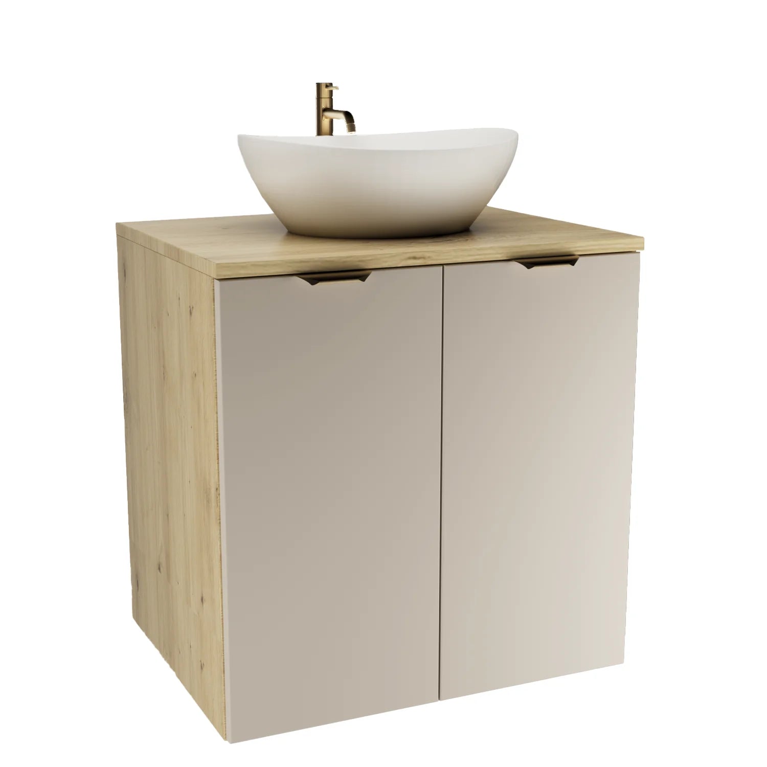 Set de mobilier: Dulap pentru lavoar 60 cm cu 2 uși cu chiuvetă Orio - Casmir/Stejar Artizanal