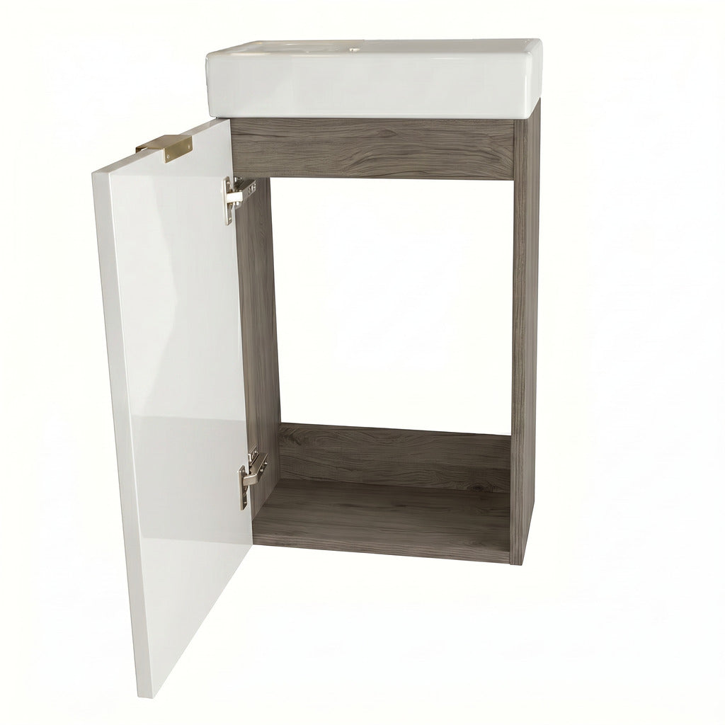 Dulap de baie 40 cm, cu chiuveta, fronturi cu rama decorativa Roma - Alb/Nuc inchis