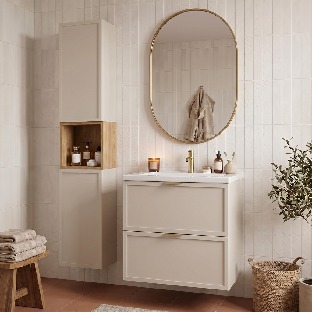 Dulap de baie inalt de 150 cm, cu 2 usi, rafturi si etajere Roma - Casmir/Stejar Cremona