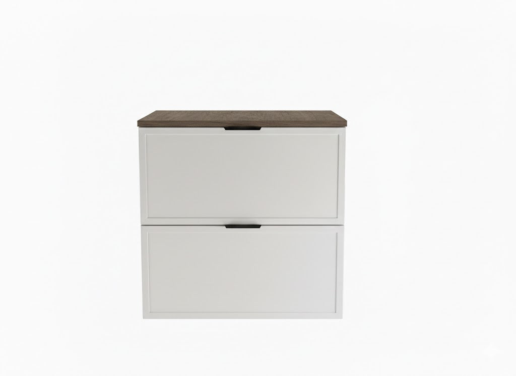 Dulap pentru lavoar 60 cm, 2 sertare, fronturi cu rama decorativa Roma - Alb/Nuc inchis