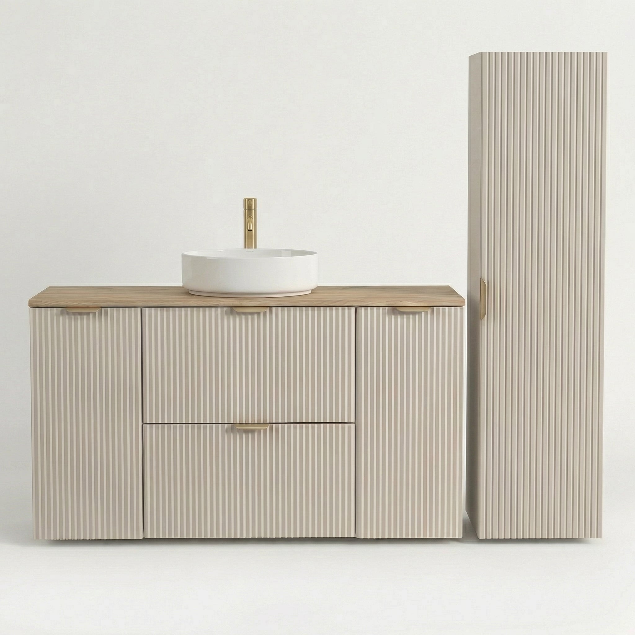 Set de mobilier: Dulap pentru lavoar 120 cm, 2 uși 2 sertare și Dulap înalt pentru baie 120 cm Willy - Casmir/Nuc top