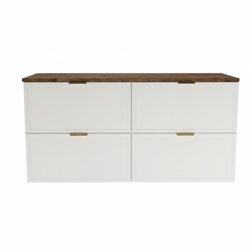 Dulap pentru lavoar 120 cm fronturi cu rama decorativa, 4 sertare Roma - Alb/Nuc inchis