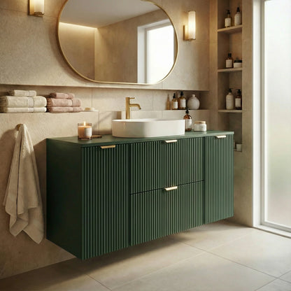 Dulap pentru lavoar 120 cm cu 2 usi, cu 2 sertare, fronturi canelate Willy - Verde