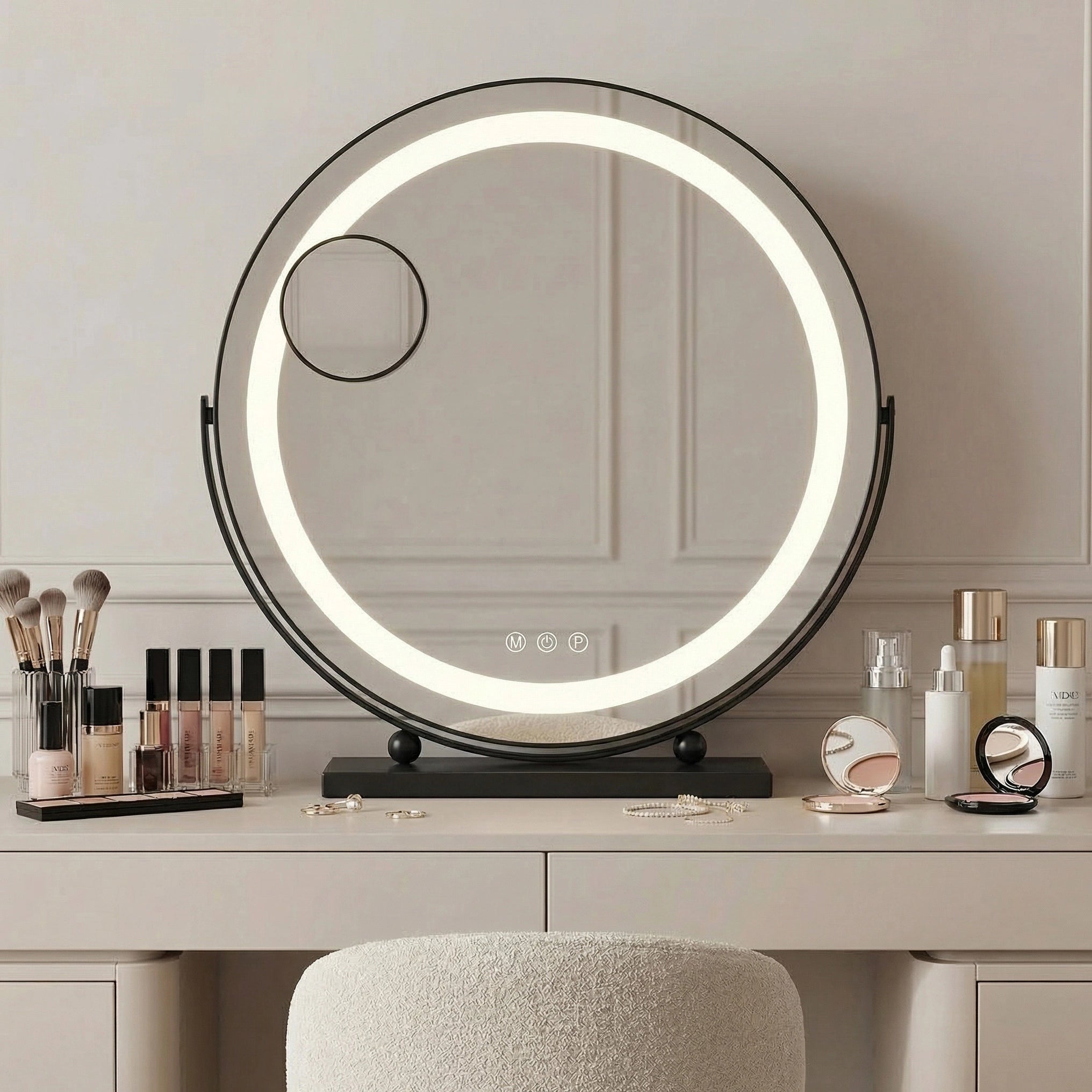 Oglindă de machiaj cu LED-uri Negru - 40 cm