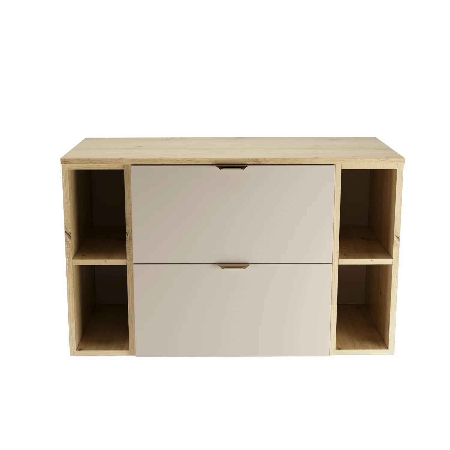 Dulap pentru lavoar 100 cm cu 2 rafturi, fronturi netede Orio - Casmir/Stejar artizanal