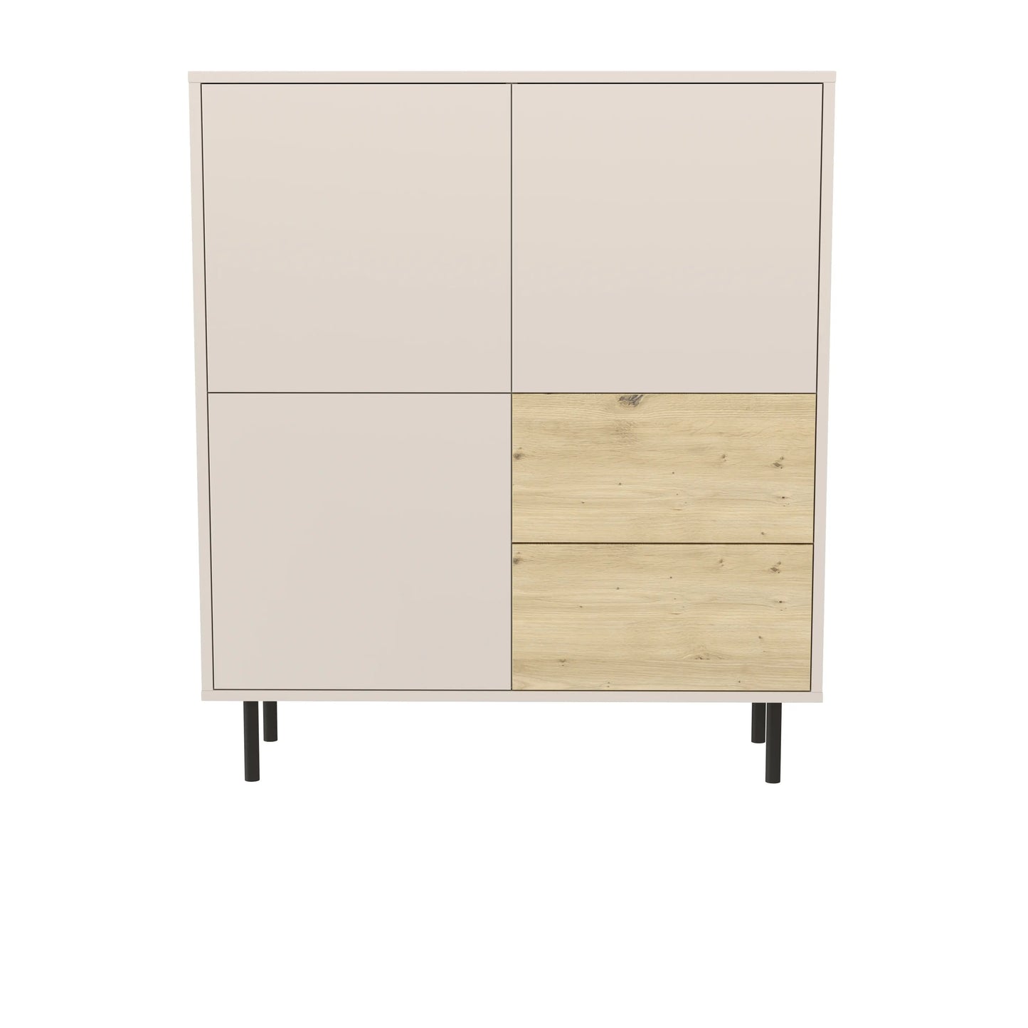 Comoda inalta 100 cm, cu 3 usi, cu 2 sertare Lola - Casmir/Stejar artizanal