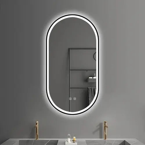 Oglinda de perete cu LED Ovl Negru - 50x100 cm