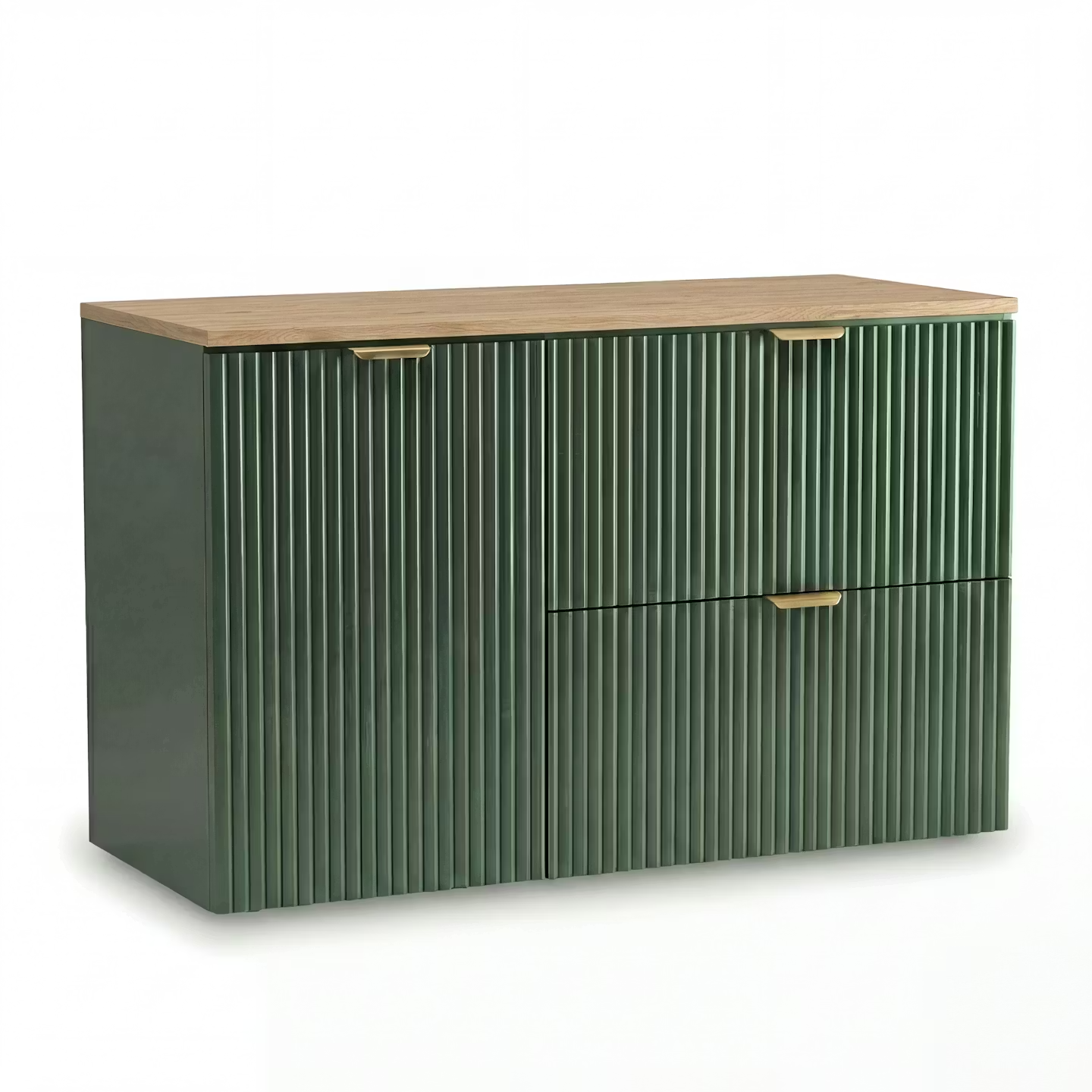 Set de mobilier: Dulap pentru lavoar cu cos de rufe 100 cm și Dulap înalt pentru baie 120 cm Willy - Verde/Nuc top